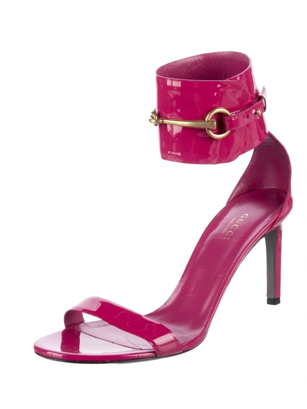 Authentic ICONIC GUCCI Ursula Horsebit Ankle-Strap Sandals. Bright Bougainville
